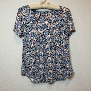 Floral Short Sleeve Top - Blue and Pink